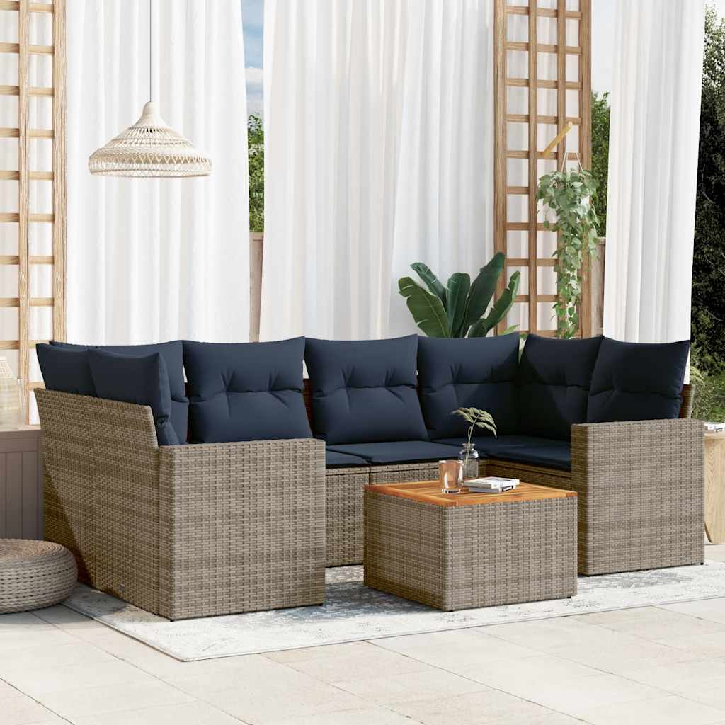 vidaXL 7-delige Loungeset met kussens poly rattan zwart