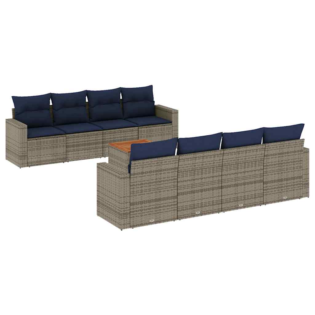 vidaXL 9-delige Loungeset met kussens poly rattan grijs