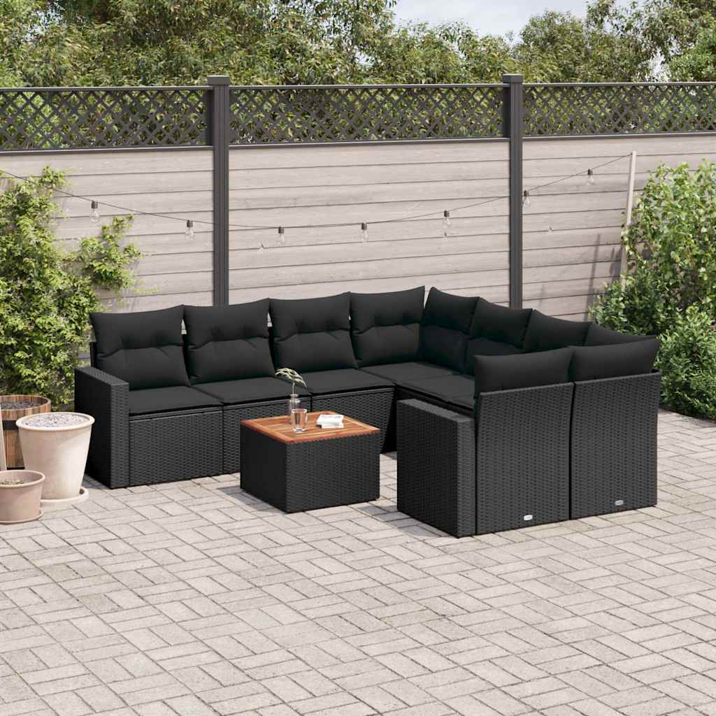 vidaXL 9-piece Poly Rattan Lounge Set with Cushions Black