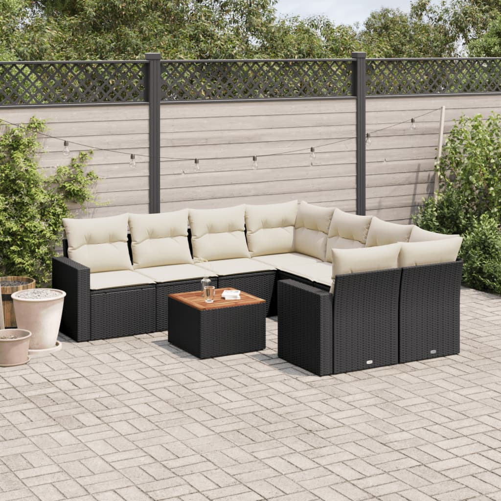 vidaXL 9-piece Poly Rattan Lounge Set with Cushions Black