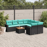 vidaXL 9-delige Loungeset met kussens poly rattan zwart
