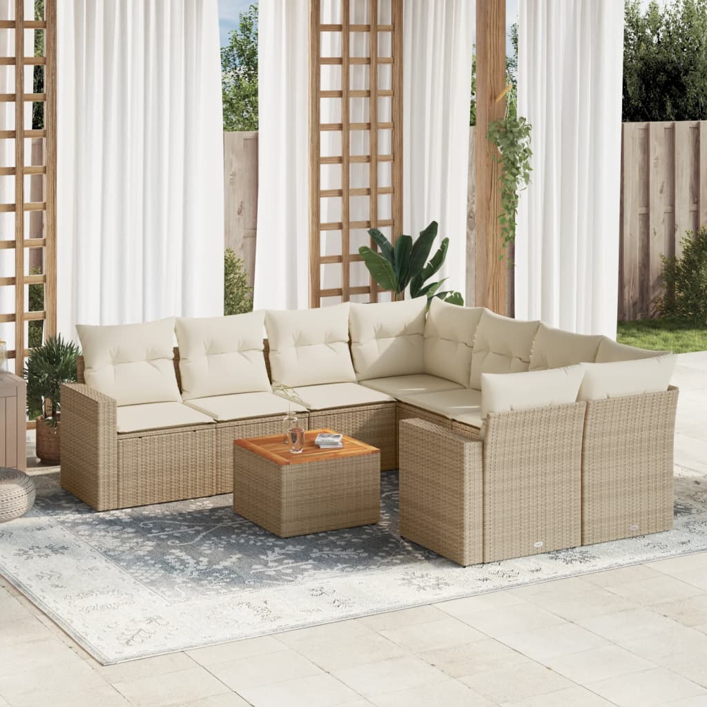 vidaXL 9-piece Poly Rattan Lounge Set with Cushions Black