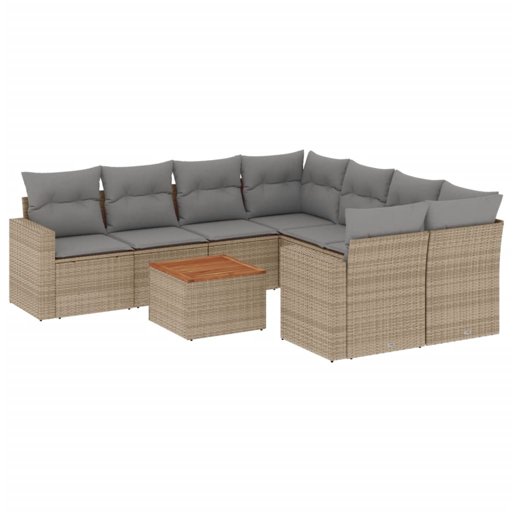 vidaXL 9-piece Poly Rattan Lounge Set with Cushions Black
