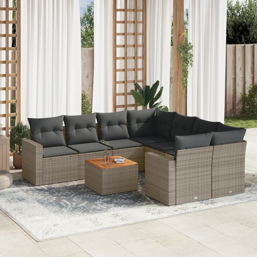 vidaXL 9-piece Poly Rattan Lounge Set with Cushions Black