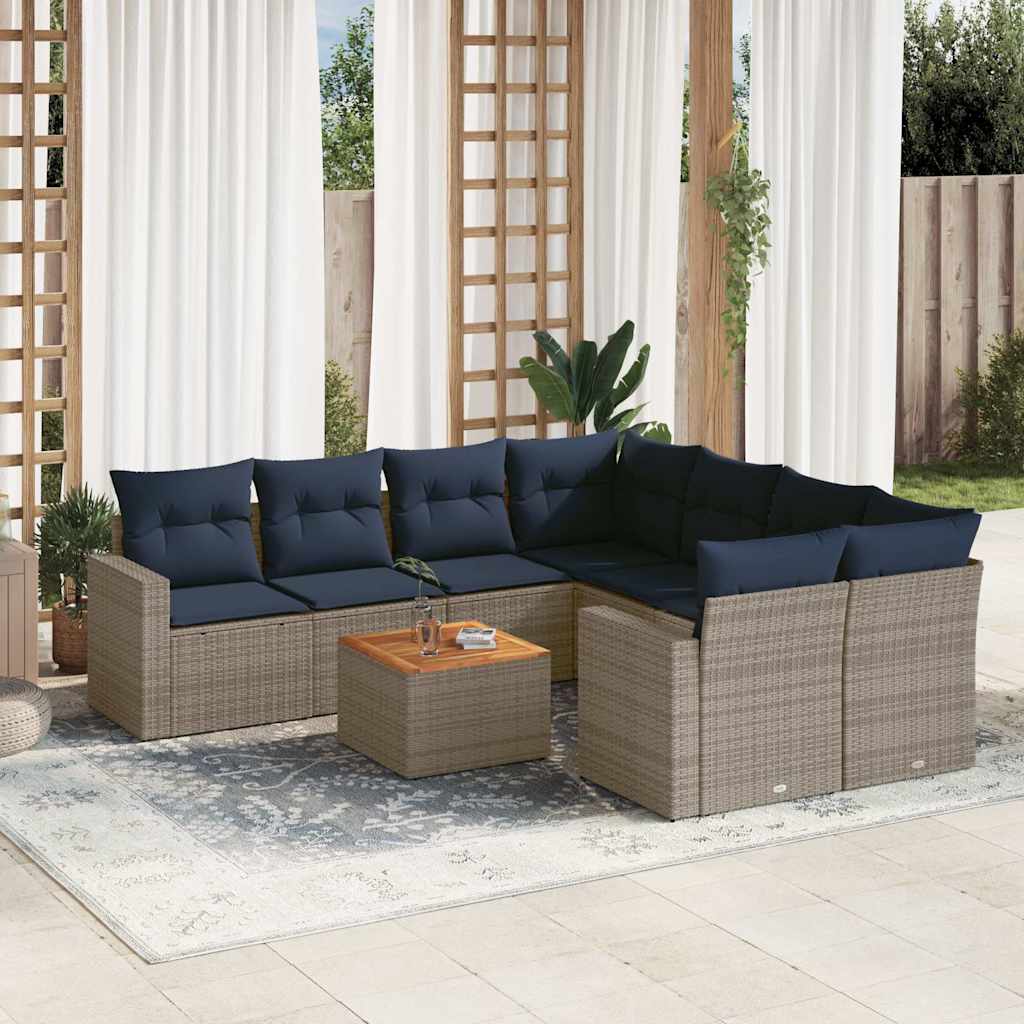 vidaXL 9-delige Loungeset met kussens poly rattan zwart