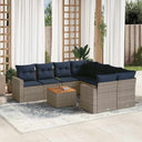 vidaXL 9-delige Loungeset met kussens poly rattan zwart