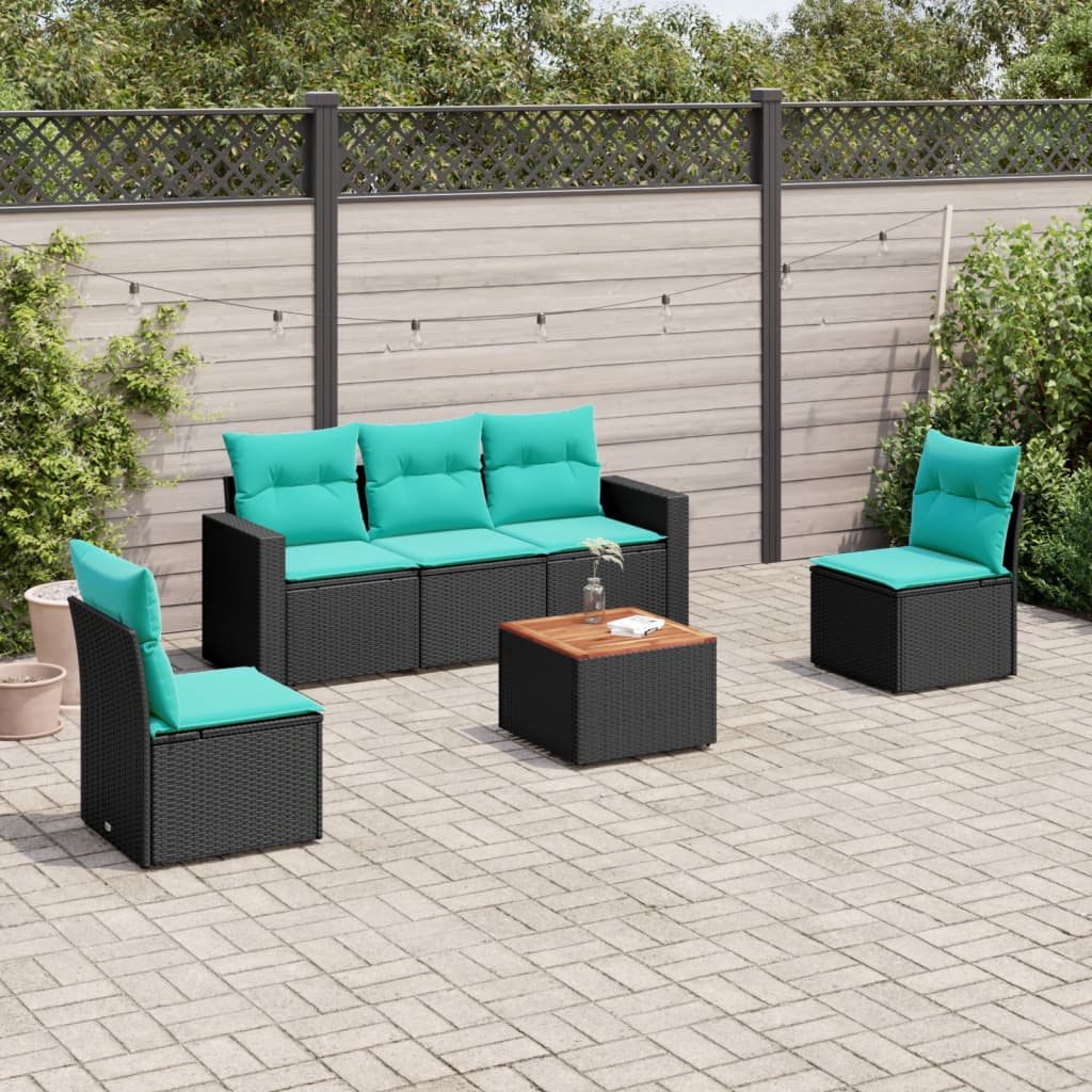 vidaXL 6-delige Loungeset met kussens poly rattan grijs