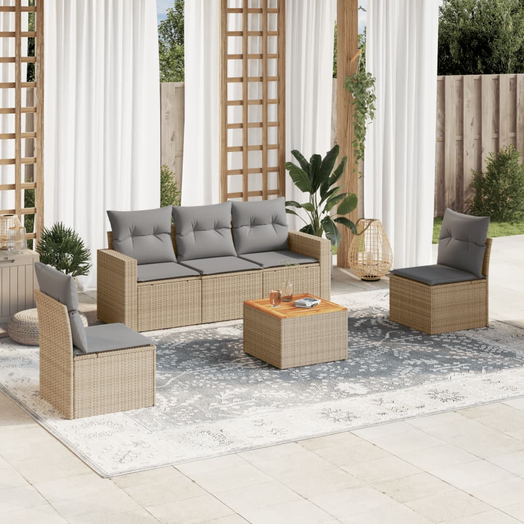 vidaXL 6-Piece Lounge Set with Cushions Poly Rattan Black