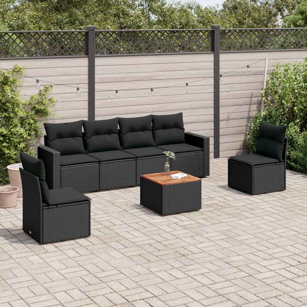 vidaXL 7-delige Loungeset met kussens poly rattan zwart