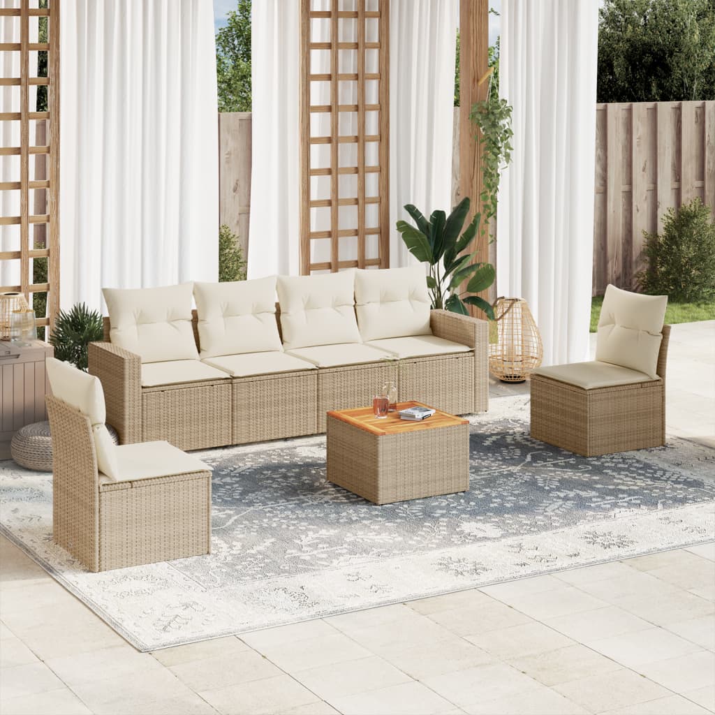 vidaXL 7-delige Loungeset met kussens poly rattan zwart