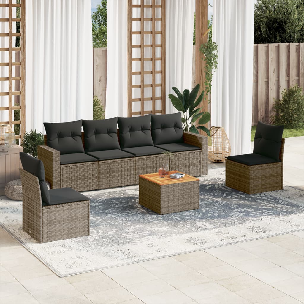 vidaXL 7-delige Loungeset met kussens poly rattan zwart