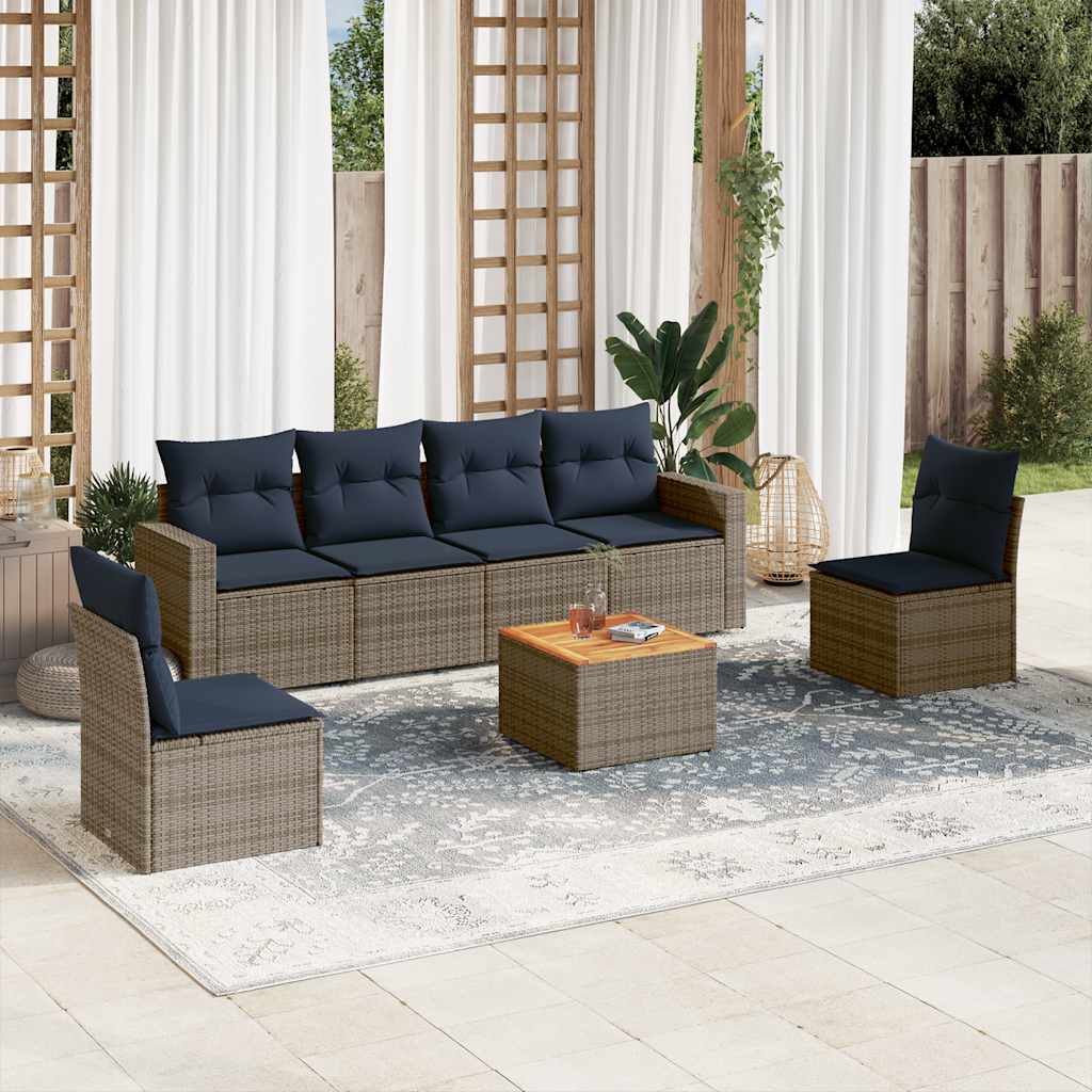 vidaXL 7-delige Loungeset met kussens poly rattan grijs