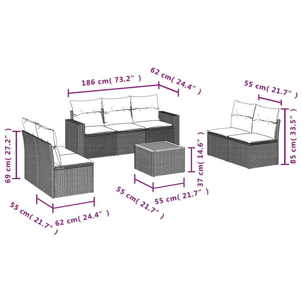vidaXL 8-Piece Lounge Set with Cushions Poly Rattan Black