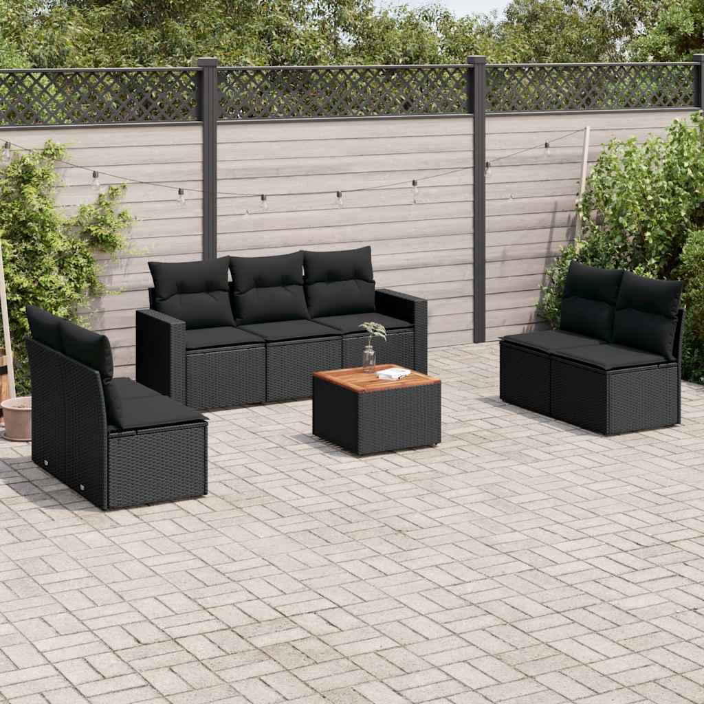 vidaXL 8-Piece Lounge Set with Cushions Poly Rattan Black