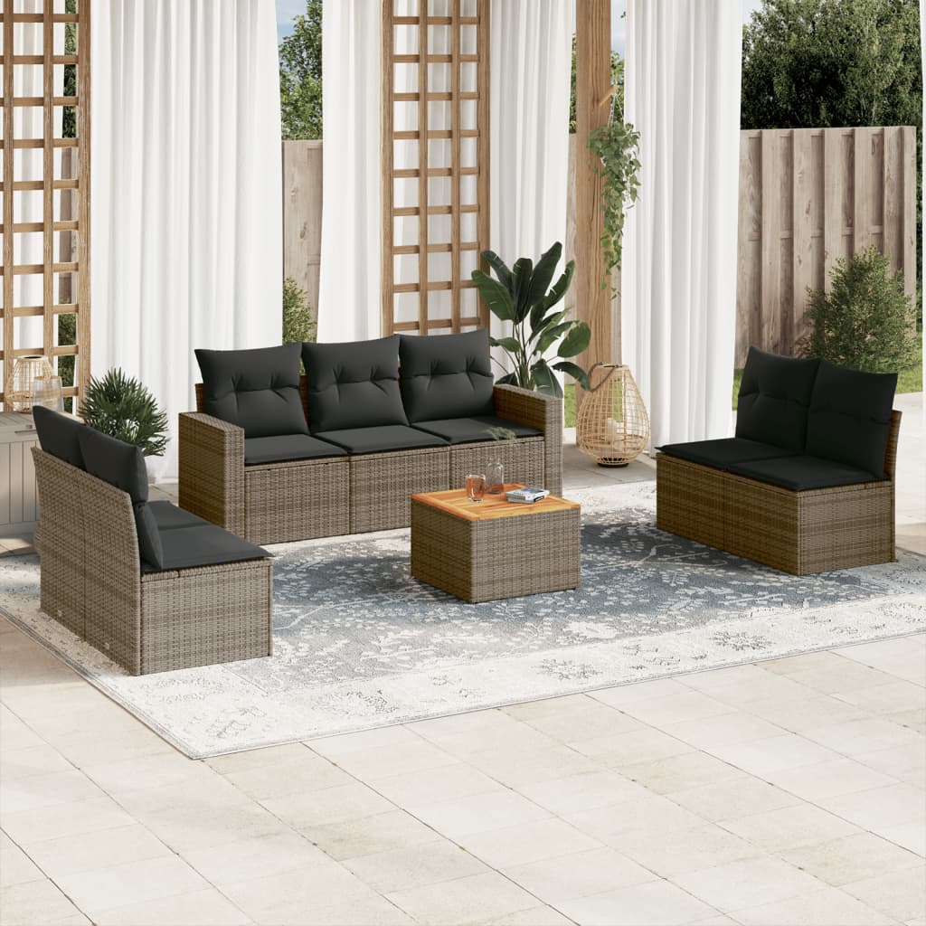 vidaXL 8-Piece Lounge Set with Cushions Poly Rattan Black