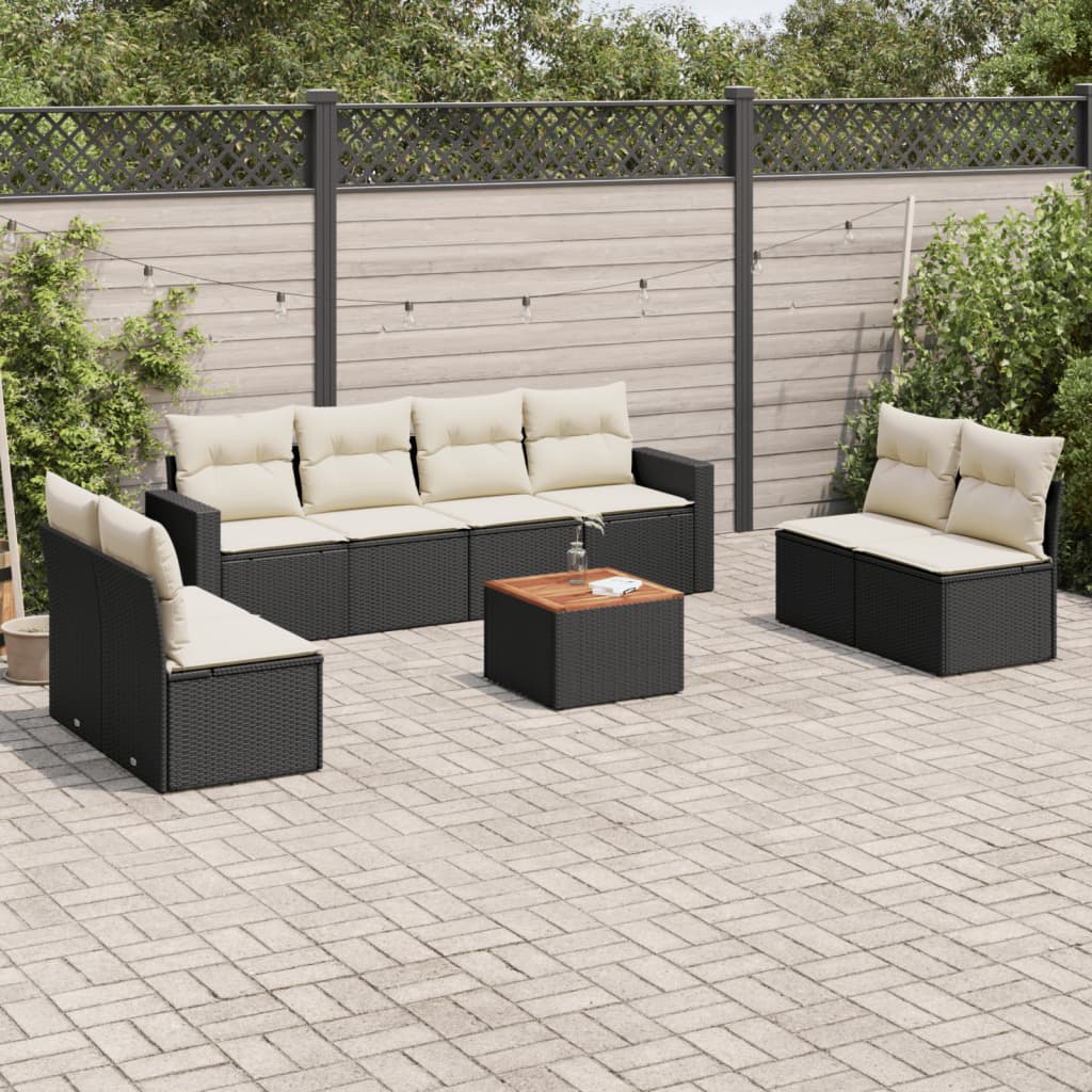 vidaXL 9-piece Lounge Set with Cushions Poly Rattan Black