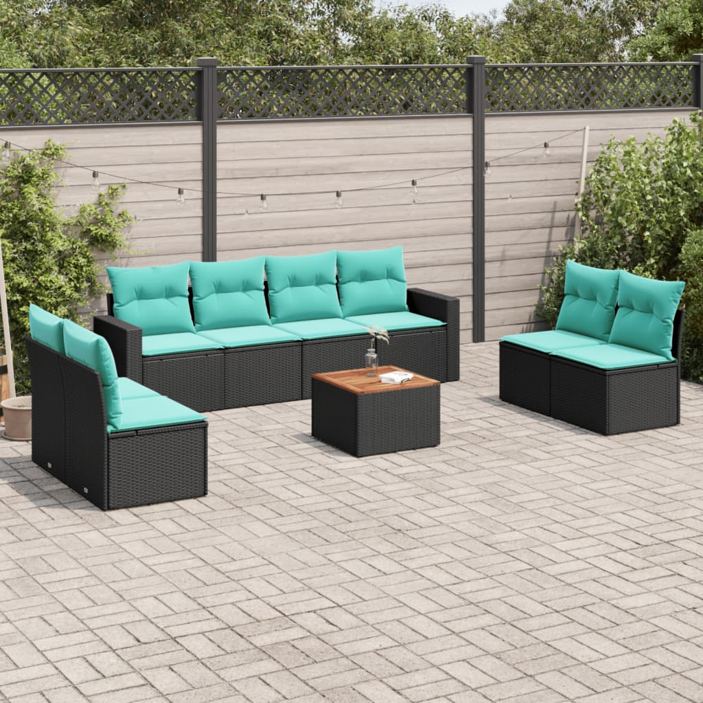 vidaXL 9-delige Loungeset met kussens poly rattan grijs
