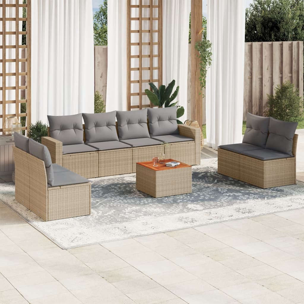 vidaXL 9-piece Lounge Set with Cushions Poly Rattan Black