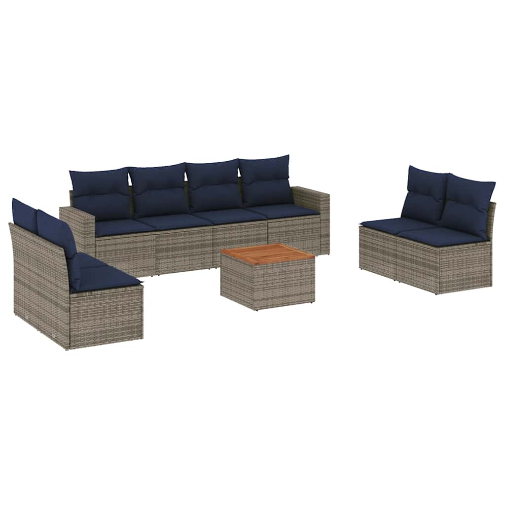 vidaXL 9-delige Loungeset met kussens poly rattan grijs