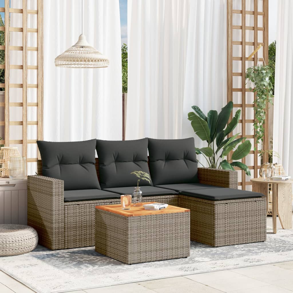 vidaXL 5-delige Loungeset met kussens poly rattan zwart