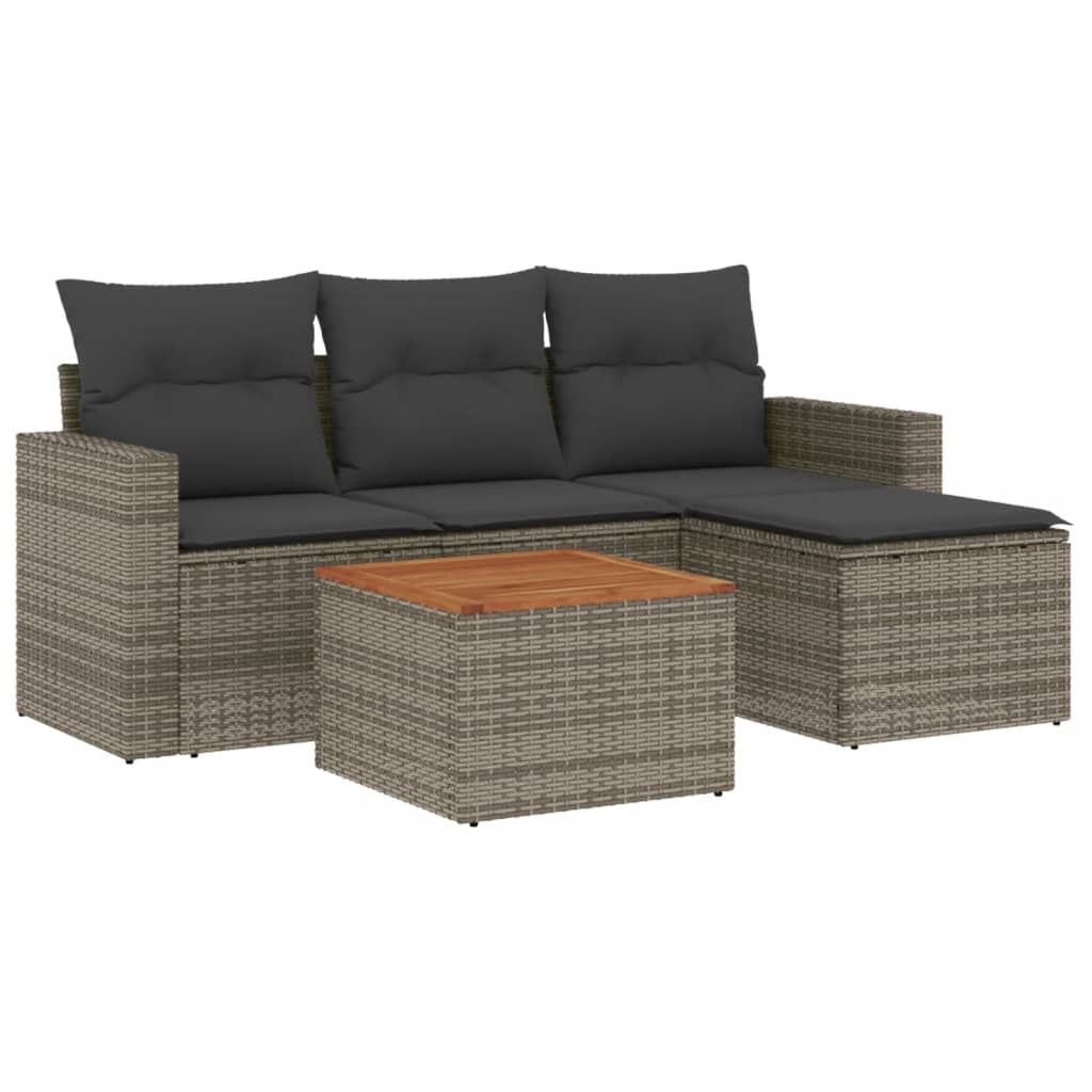 vidaXL 5-delige Loungeset met kussens poly rattan zwart