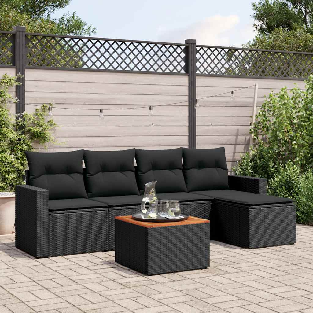 vidaXL 6-delige Loungeset met kussens poly rattan zwart