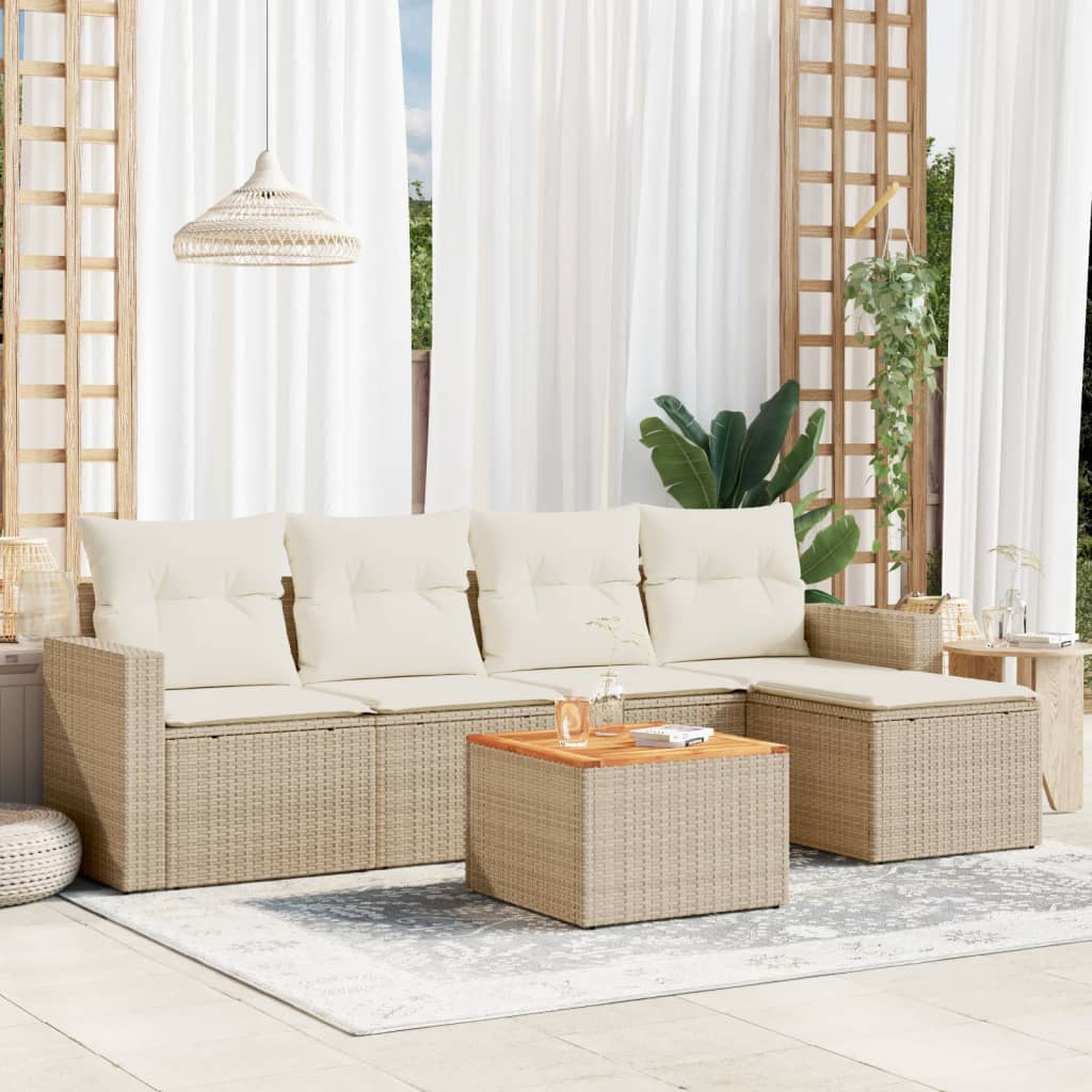 vidaXL 6-delige Loungeset met kussens poly rattan zwart