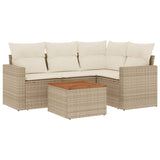 vidaXL 5-delige Loungeset met kussens poly rattan zwart