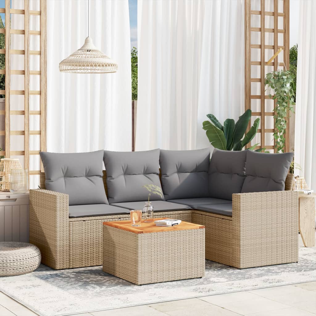 vidaXL 5-delige Loungeset met kussens poly rattan zwart