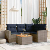 vidaXL 5-delige Loungeset met kussens poly rattan zwart