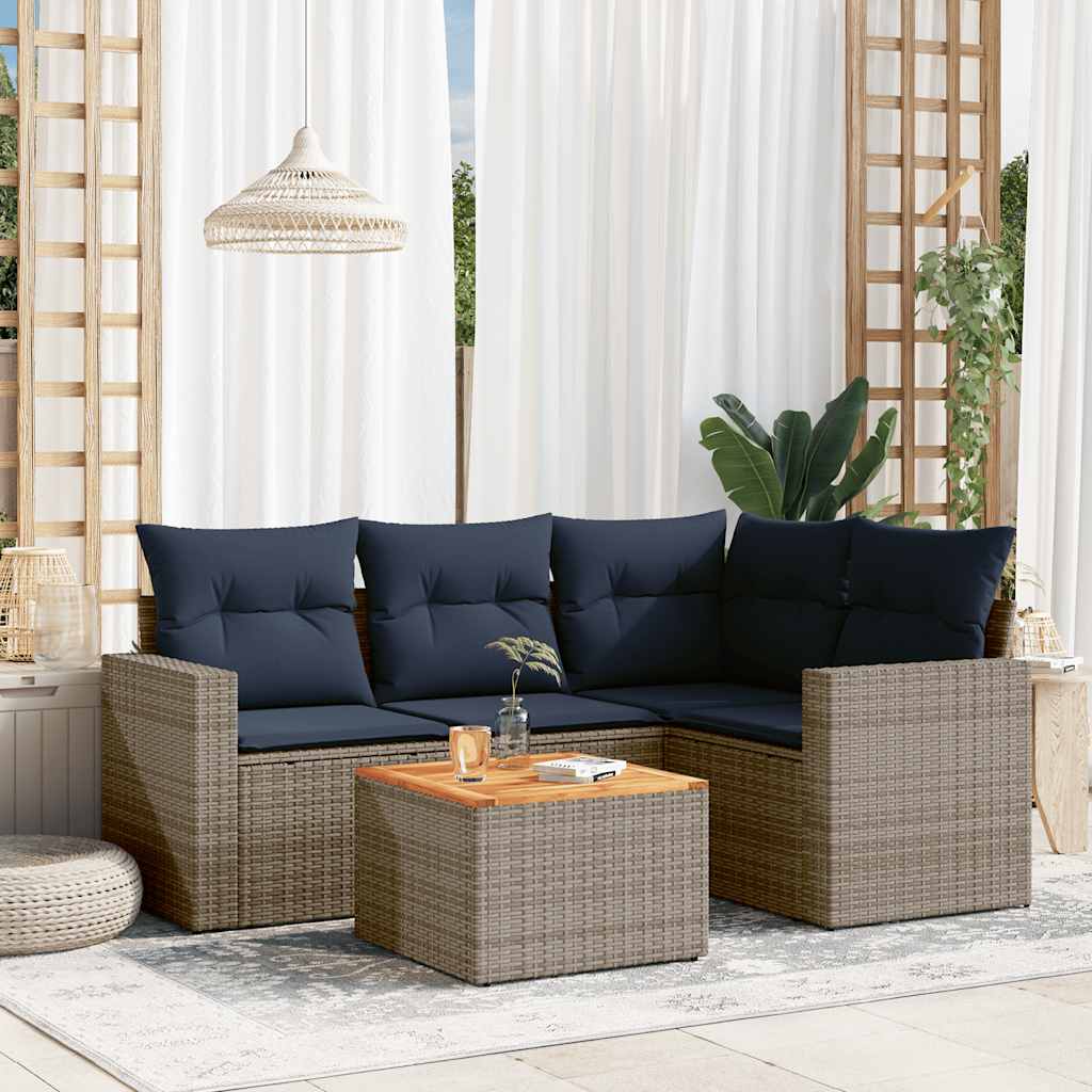 vidaXL 5-delige Loungeset met kussens poly rattan zwart