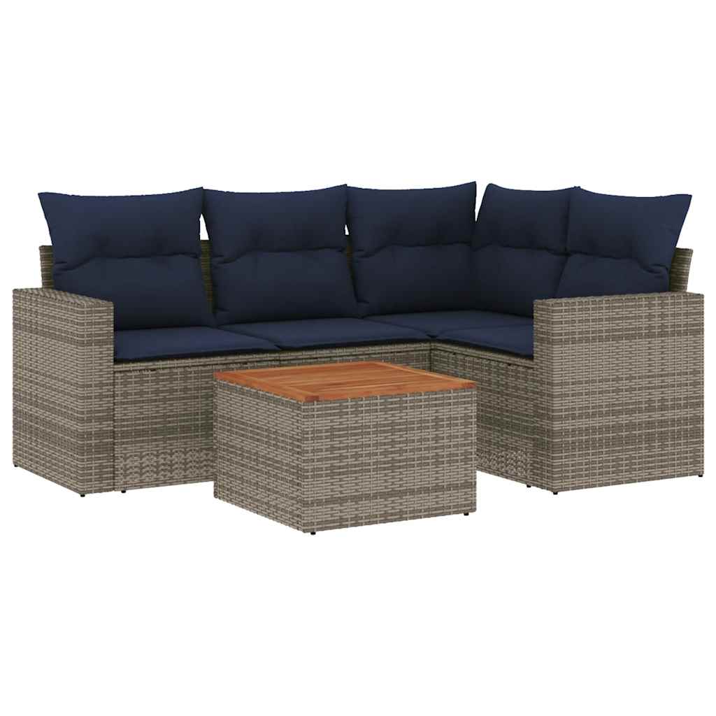 vidaXL 5-delige Loungeset met kussens poly rattan zwart