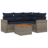 vidaXL 5-delige Loungeset met kussens poly rattan zwart