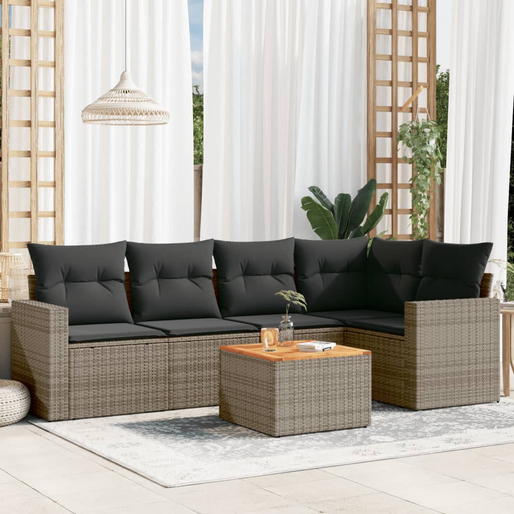 vidaXL 6-Piece Lounge Set with Cushions Poly Rattan Black