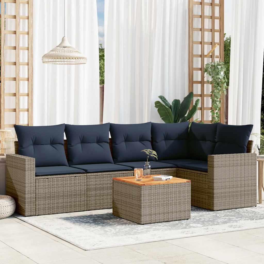 vidaXL 6-delige Loungeset met kussens poly rattan zwart