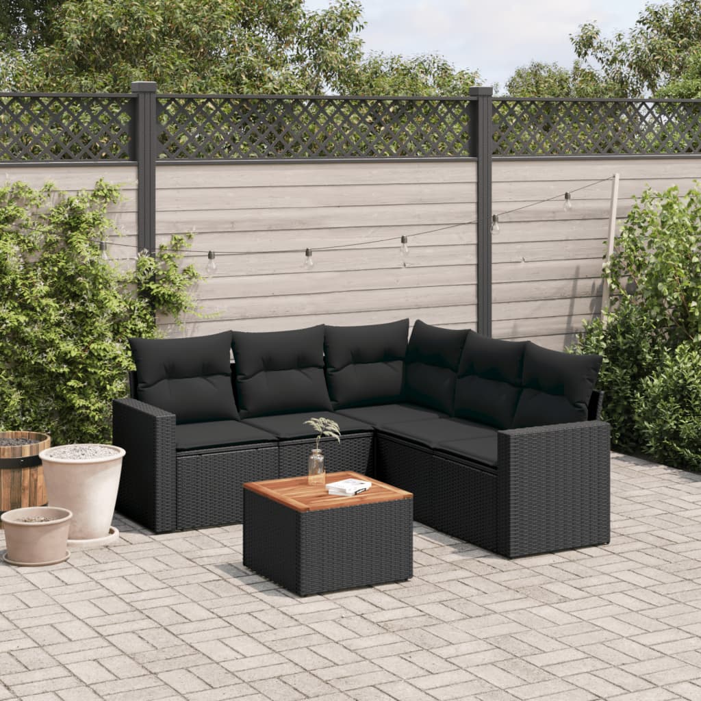 vidaXL 6-Piece Lounge Set with Cushions Poly Rattan Black