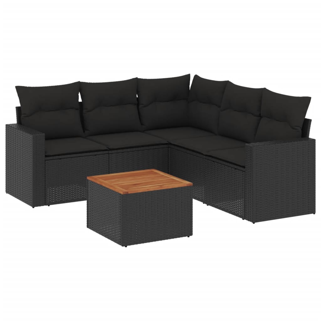 vidaXL 6-Piece Lounge Set with Cushions Poly Rattan Black