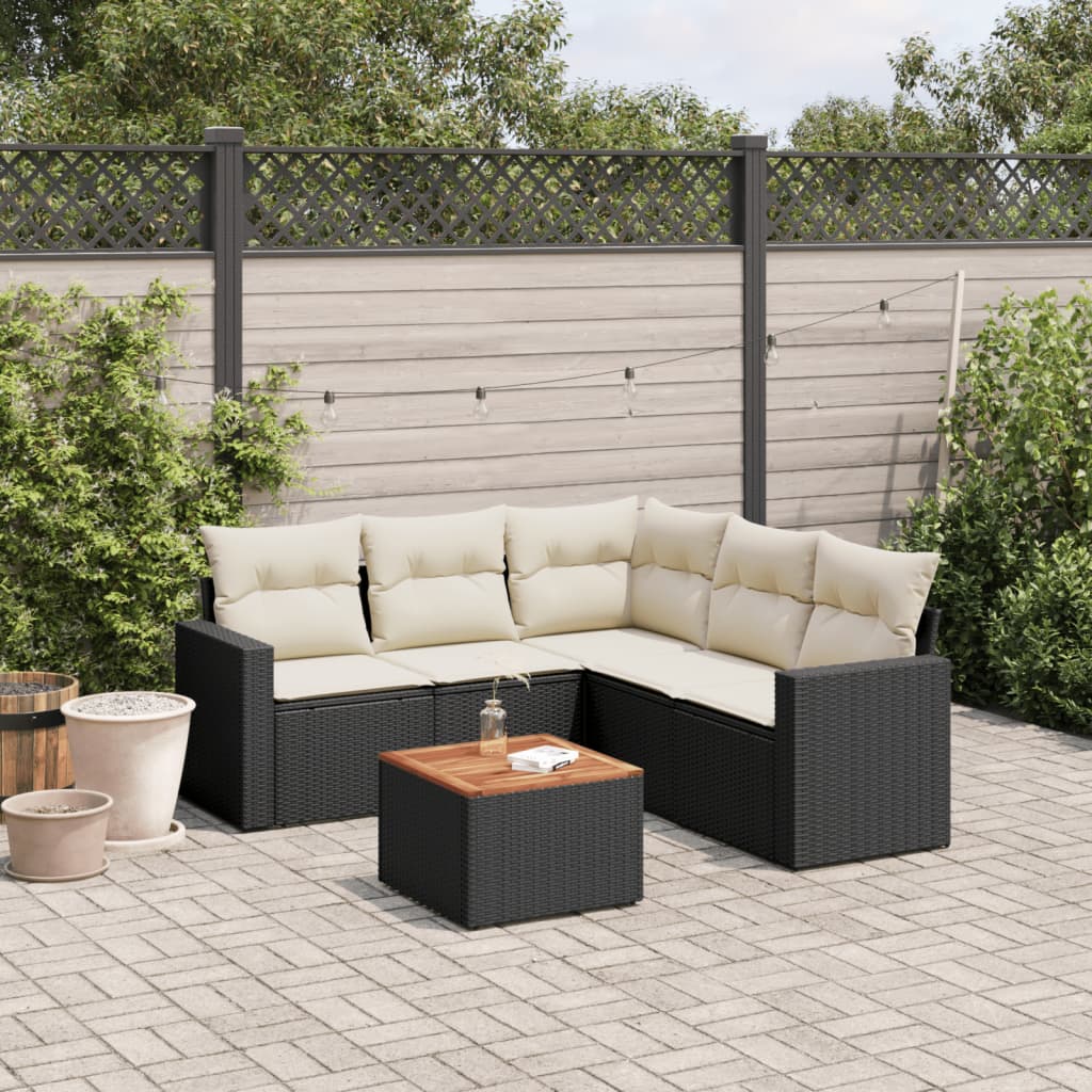 vidaXL 6-Piece Lounge Set with Cushions Poly Rattan Black