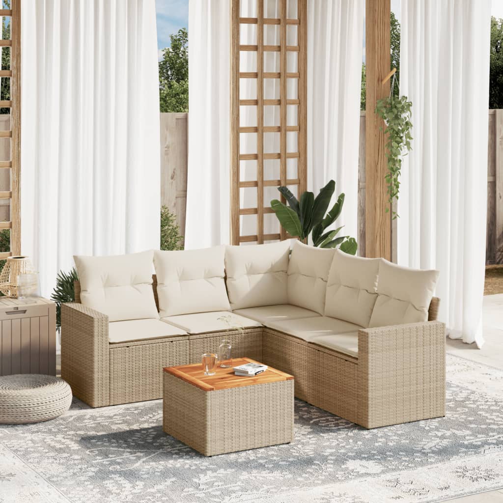 vidaXL 6-Piece Lounge Set with Cushions Poly Rattan Black