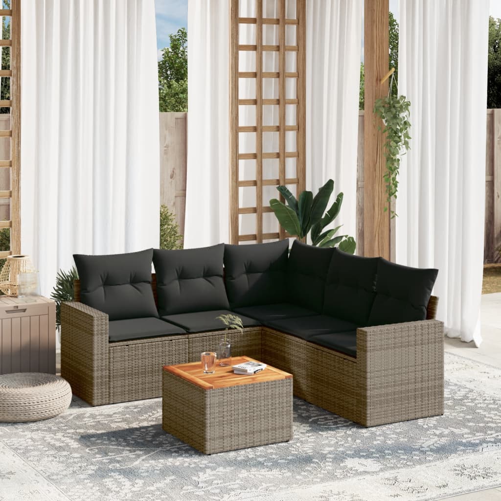 vidaXL 6-Piece Lounge Set with Cushions Poly Rattan Black