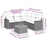 vidaXL 6-delige Loungeset met kussens poly rattan zwart