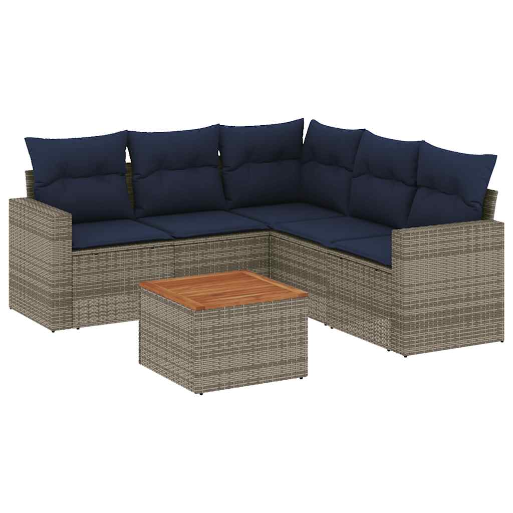vidaXL 6-delige Loungeset met kussens poly rattan zwart