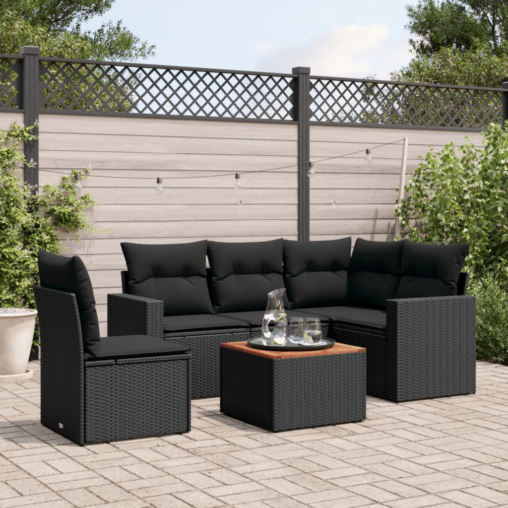 vidaXL 6-Piece Lounge Set with Cushions Poly Rattan Black