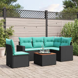 vidaXL 6-delige Loungeset met kussens poly rattan zwart