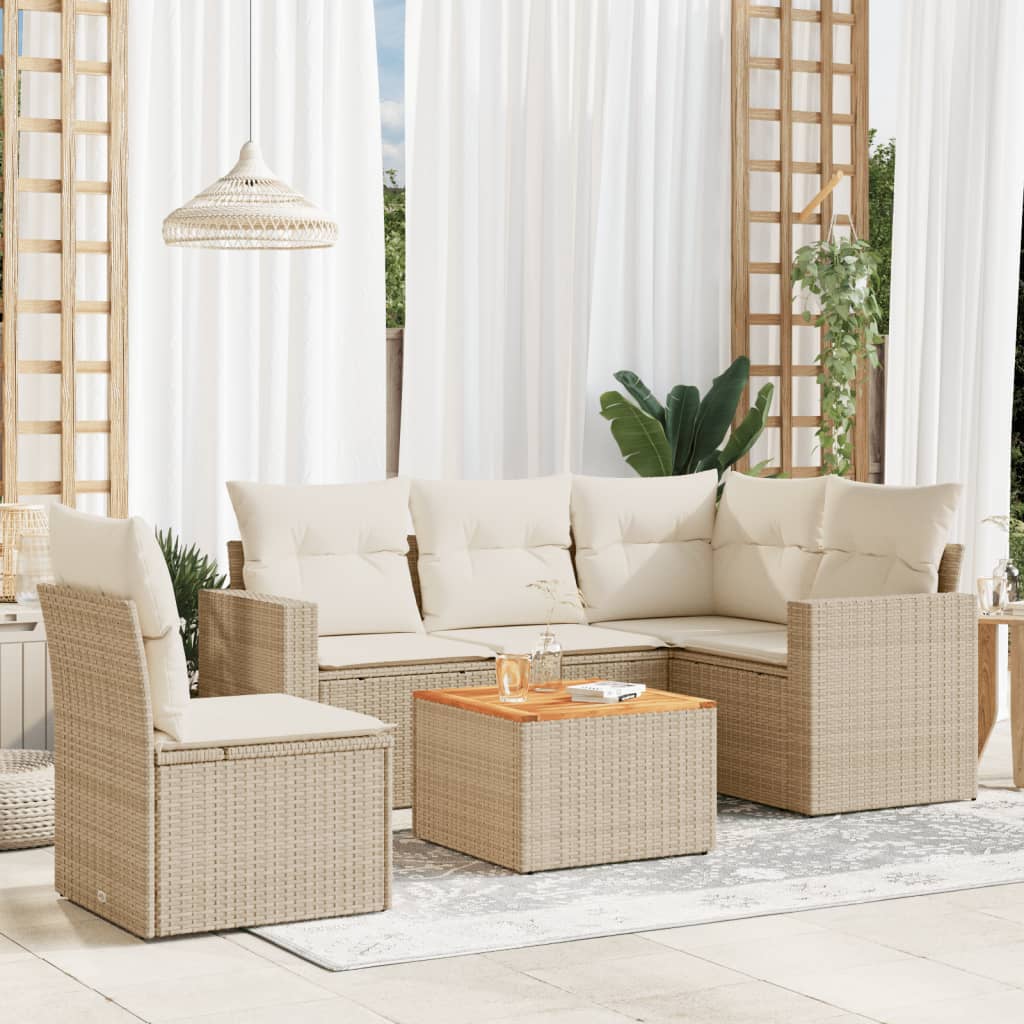 vidaXL 6-Piece Lounge Set with Cushions Poly Rattan Black