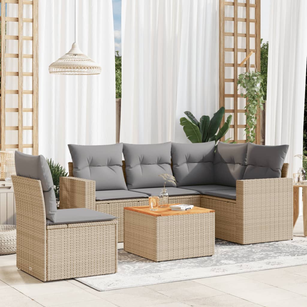 vidaXL 6-Piece Lounge Set with Cushions Poly Rattan Black