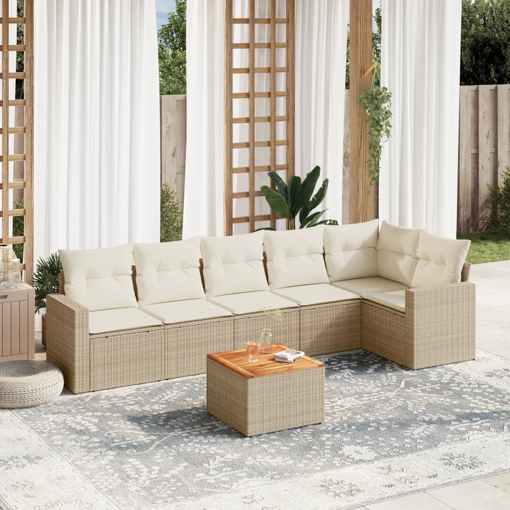 vidaXL 7-delige Loungeset met kussens poly rattan zwart