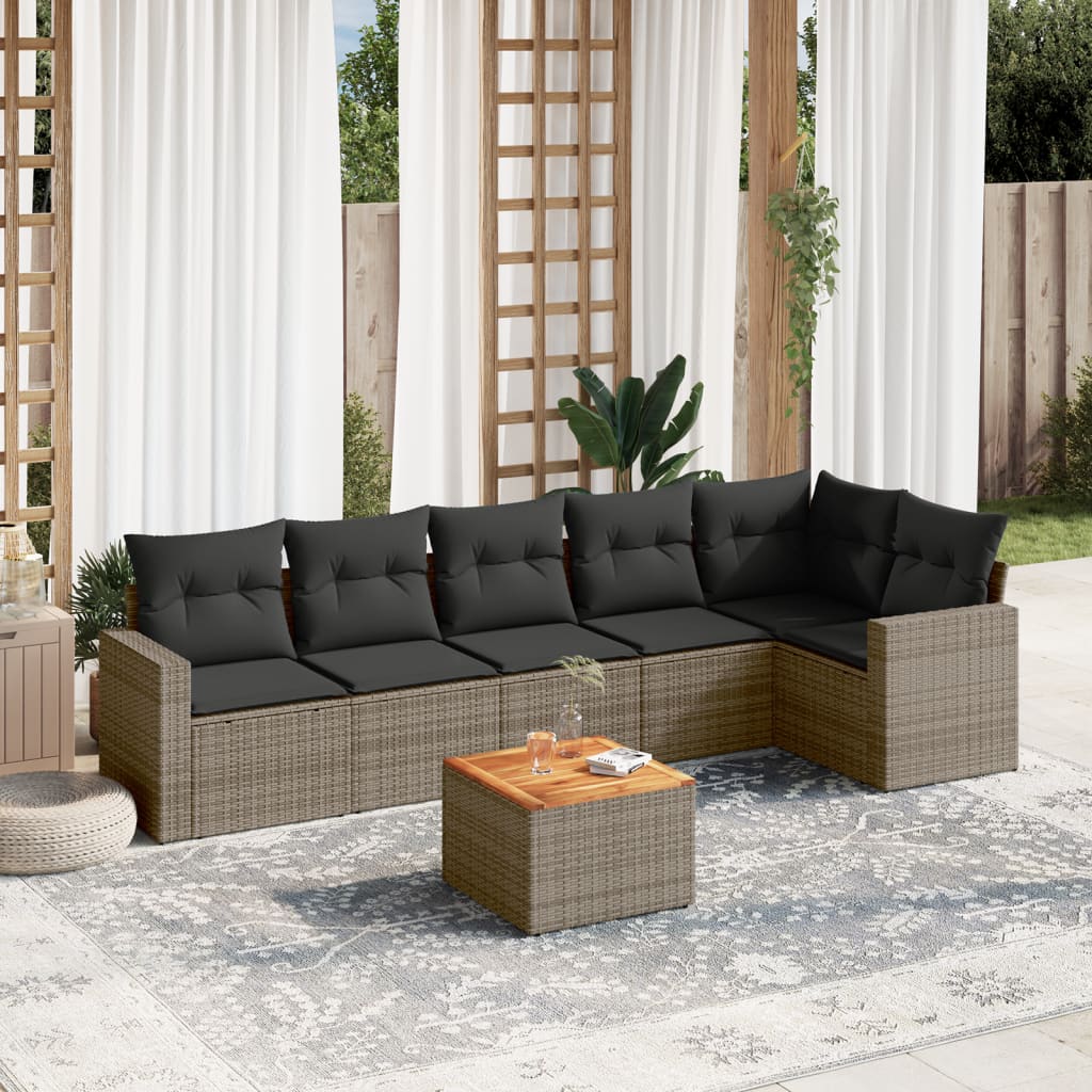 vidaXL 7-delige Loungeset met kussens poly rattan zwart