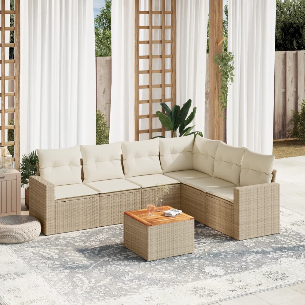 vidaXL 7-delige Loungeset met kussens poly rattan zwart