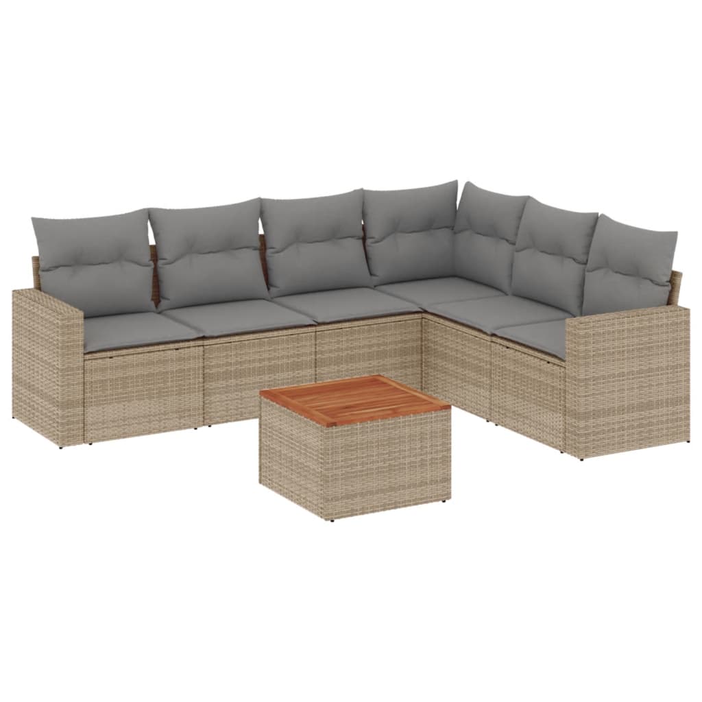 vidaXL 7-delige Loungeset met kussens poly rattan zwart